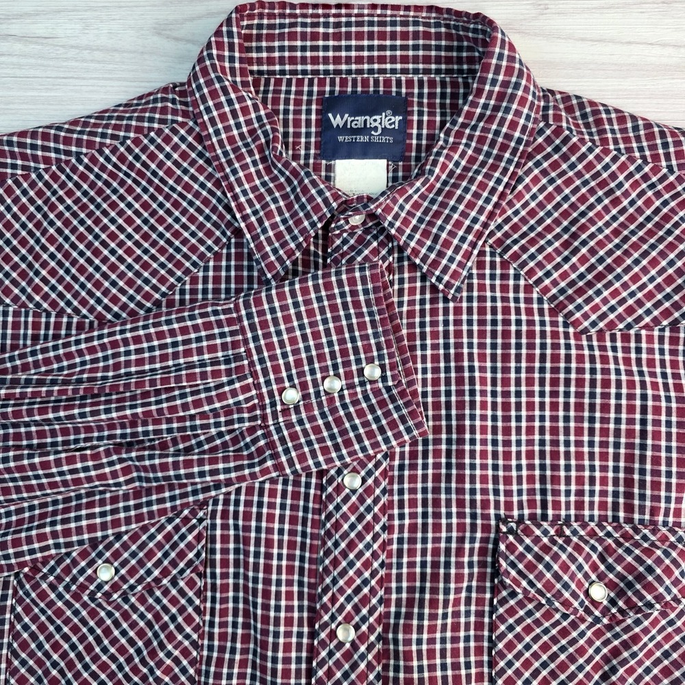 Wrangler Retro Shirt Mens XXL 2XL Red Plaid Pearl Snap Western Cowboy *READ*